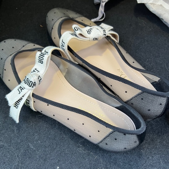 (SOLD) J’ Dior Black Mesh Ballerina Flat Size 39 - Picture 1 of 7